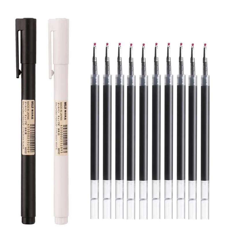Muji Stationery Gel Pen - 0,5 mm schwarz/weißer Gelstift, schwarze Tinte,